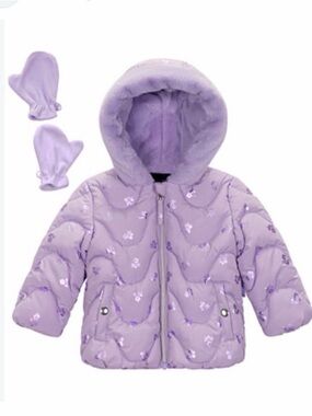 Rothschild Baby Girls Floral Foil Puffer Coat + Mittens | 18M